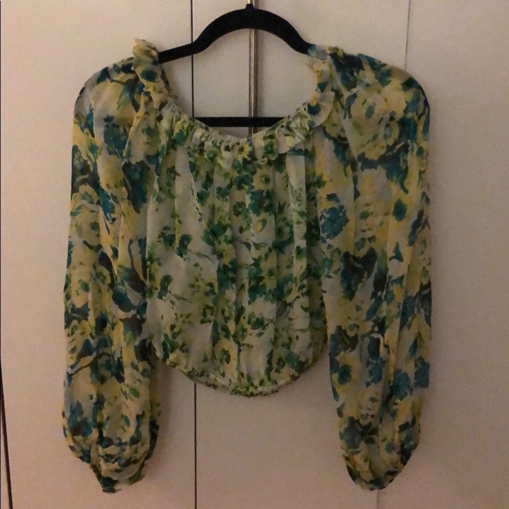 off the shoulder sheer floral top